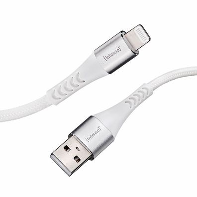 Intenso Lade- und Datenkabel USB kompatibel mit iPhone 1,5 m Nylon Weiß