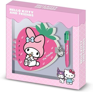 Hello Kitty Tagebuch Set mit 6 Farb Kugelschreiber Schloss und Schlüssel