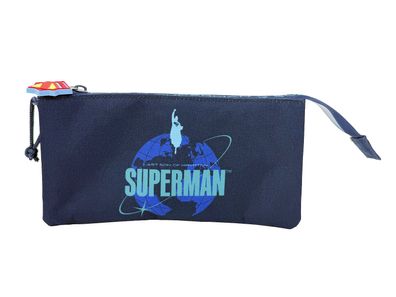 Superman Mäppchen Blue Doppel Etui Federmäppchen für Schule und Alltag