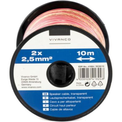 Vivanco 46824 Lautsprecherkabel 10 m – 2× 2,5 mm² Audio-Kabel auf Minispule