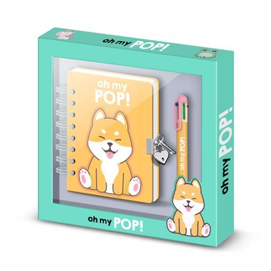 Oh My Pop! Shiba Tagebuch Set A5 mit 6 Farb Kugelschreiber Schloss
