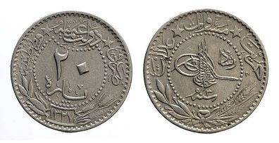 Türkei 20 Para, 1327(1912) Nickel 4,1g 21mm. Sehr sehr gut erhalten. Turkije - Ottoma