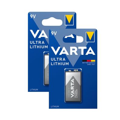 2x Varta Ultra Lithium 9V E-Block E Block 6FR61 Transistor 6122 1er Blister