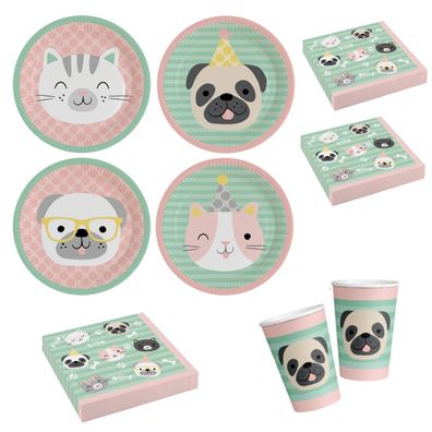 36-tlg. Hello Pets Party Set für 8 Personen Kinder Geburtstag Hund Katze Dog Cat