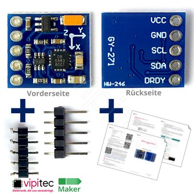3-Achsen Kompass | 5V 3.3V, I2C GY-271 Magnetometer Modul für Arduino Raspi