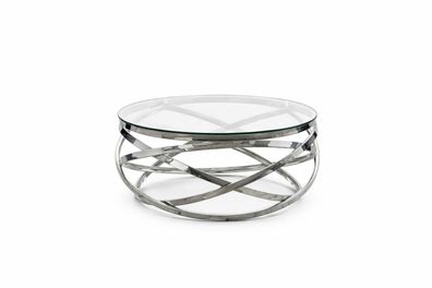 Couchtisch 80 x 80 cm Rund aus Glas mit Designgestell in Silber