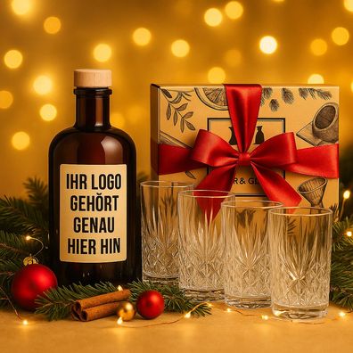 Individuelles Firmen-Geschenkset – Personalisierter Gin 0,5 L (41% Vol.) & 4 Kr