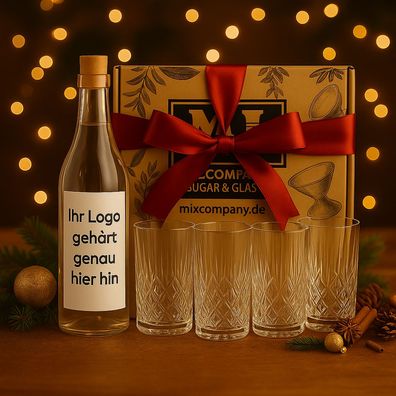 Individuelles Firmen-Geschenkset – Personalisierter Gin 0,7 L (40% Vol.) & 4 Kr