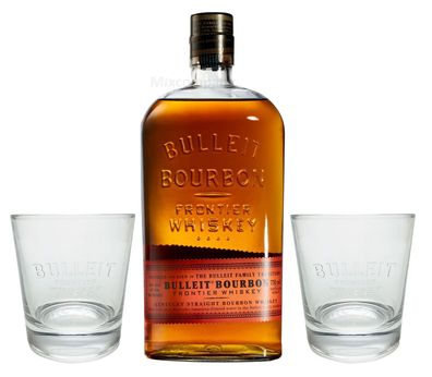 Bulleit Bourbon Frontier Whiskey 0,7l (45% Vol) + 2x Gläser Glas Set- [Enthält