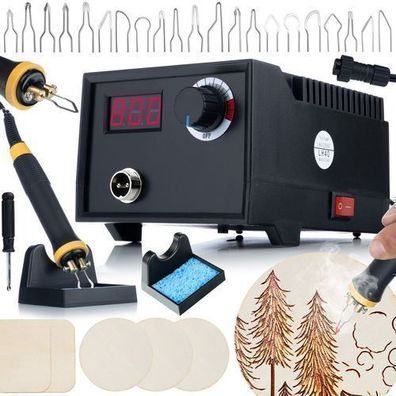 Rosfix Pyrographie Station RBB60W – 60W Display Set mit 20 Spitzen & Holz