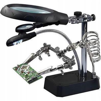 Rosfix Dritte Hand Lupe TE-800 – 3x/7,7x/10x LED | USB/AA | 90 mm Glas