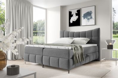 Boxspringbett Schlafzimmerbett Charles Premium 120x200cm Stoff Aragon Grau