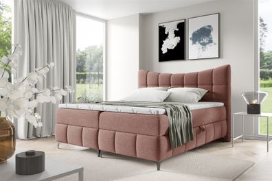 Boxspringbett Schlafzimmerbett Charles Premium 180x200cm Stoff Aragon Rosa