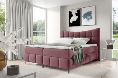 Boxspringbett Schlafzimmerbett Charles Premium 140x200cm Stoff Aragon Bordeauxro