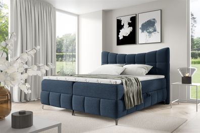 Boxspringbett Schlafzimmerbett Charles Premium 200x200cm Stoff Aragon Dunkelblau