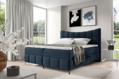 Boxspringbett Schlafzimmerbett Charles Premium 180x200cm Stoff Freya Azurblau