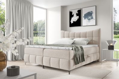 Boxspringbett Schlafzimmerbett Charles Premium 160x200cm Stoff Aragon Weiß