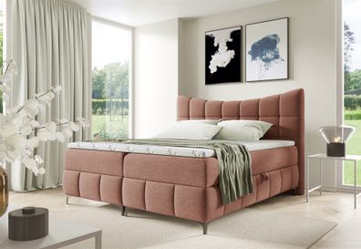 Boxspringbett Schlafzimmerbett Charles Premium 180x200cm Stoff Freya Altrosa