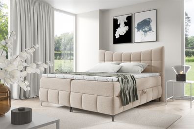 Boxspringbett Schlafzimmerbett Charles Premium 160x200cm Stoff Aragon Creme
