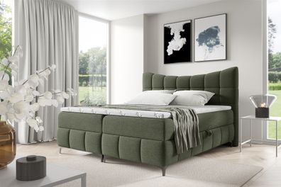 Boxspringbett Schlafzimmerbett Charles Premium 120x200cm Stoff Aragon Grün