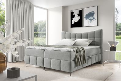 Boxspringbett Schlafzimmerbett Charles Premium 180x200cm Stoff Freya Grau