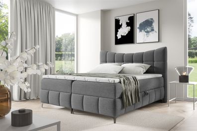 Boxspringbett Schlafzimmerbett Charles Premium 140x200cm Stoff Freya Grafit