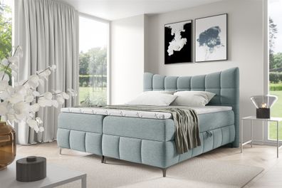 Boxspringbett Schlafzimmerbett Charles Premium 160x200cm Stoff Aragon Sky