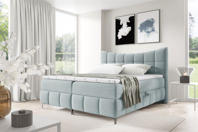 Boxspringbett Schlafzimmerbett Charles Premium 140x200cm Stoff Freya Sky