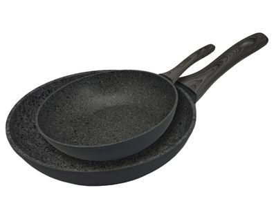 Bratpfannen-Set ø20cm + ø28cm mit ergonomischem Holzgriff in Schwarz Antihaft