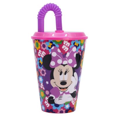 Disney Minnie Mouse Trinkbecher 430 ml mit Deckel und Strohhalm