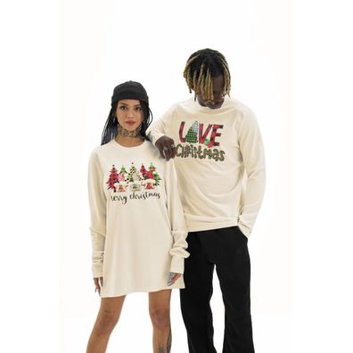 Oversize Weihnachts-Sweatshirt in Creme – Unisex, 100% Baumwolle