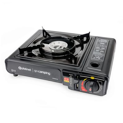 Platinet Campingkocher 2500W Gasherd mit Piezo Zündung tragbar schwarz