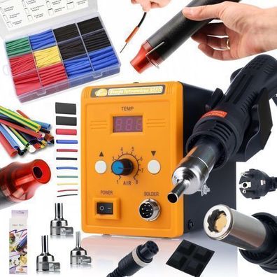 Rosfix Set Heißluft-Lötstation 858D + Mini Heißluftfön 300W + 850 Schrumpfschläuche