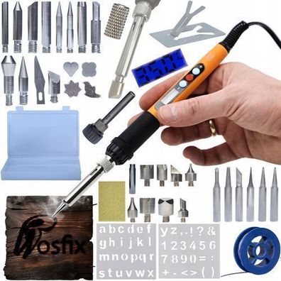 Rosfix Set Elektronik-Lötkolben 60W mit Display + Holzbrandzubehör 900M