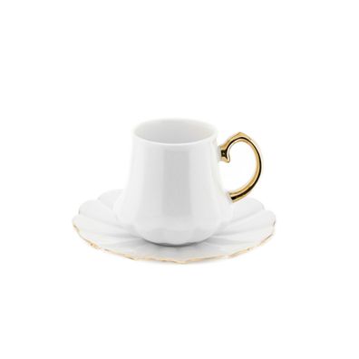 Elegantes 12-teiliges Mokkatassen-Set aus Porzellan - Weiß & Gold, 100 ml