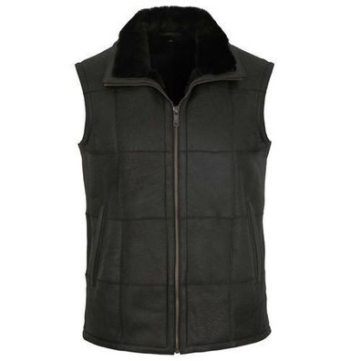Maddox - Herren Lederweste Lammnubuk Lammfell schwarz