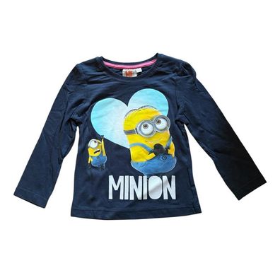 Minion-Langarm-Shirt | Mädchen l "Minion"-Glitzer-Schrift | Dunkelblau