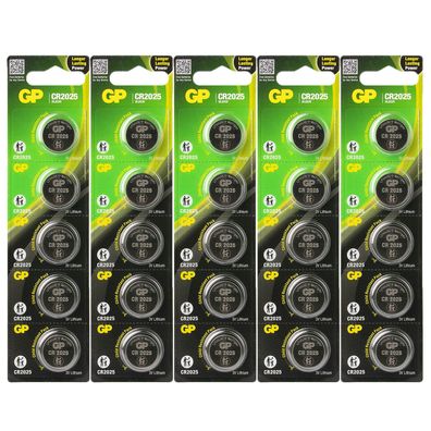 5x 5er Blister GP Knopfzellen CR2025 CR 2025 Lithium Batterien 3V