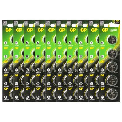 10x 5er Blister GP Knopfzellen CR2025 CR 2025 Lithium Batterien 3V