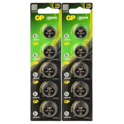 2x 5er Blister GP Knopfzellen CR2016 CR 2016 Lithium Batterien 3V