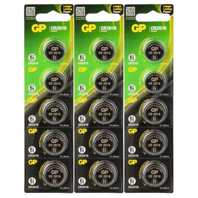 3x 5er Blister GP Knopfzellen CR2016 CR 2016 Lithium Batterien 3V