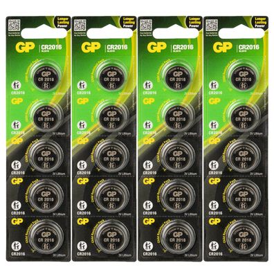 4x 5er Blister GP Knopfzellen CR2016 CR 2016 Lithium Batterien 3V