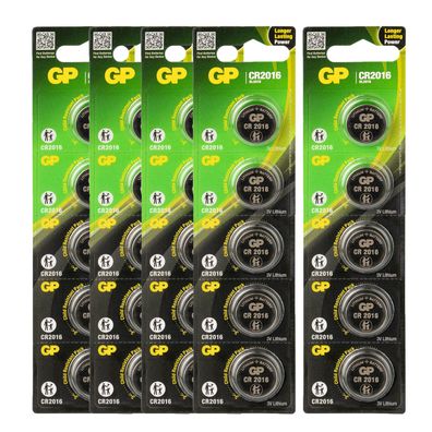 5x 5er Blister GP Knopfzellen CR2016 CR 2016 Lithium Batterien 3V