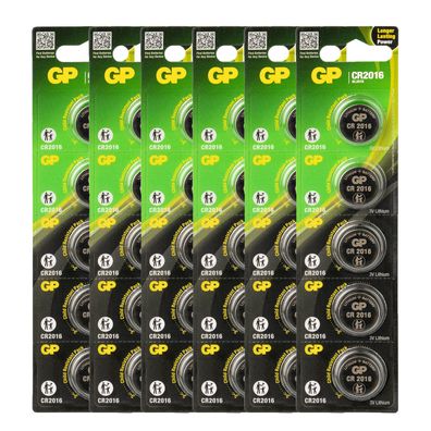 6x 5er Blister GP Knopfzellen CR2016 CR 2016 Lithium Batterien 3V