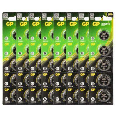 8x 5er Blister GP Knopfzellen CR2016 CR 2016 Lithium Batterien 3V
