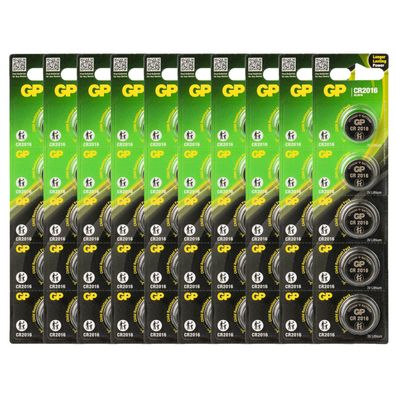 10x 5er Blister GP Knopfzellen CR2016 CR 2016 Lithium Batterien 3V
