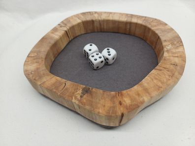 B2 Würfelbrett Holz Würfel Filz grau Würfelunterlage handgemacht Holzring Spiel