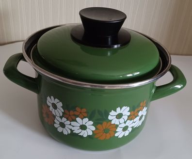 70er Jahre kleiner grüner Kochtopf mit Prilblumen Vintage sehr guter Zustand