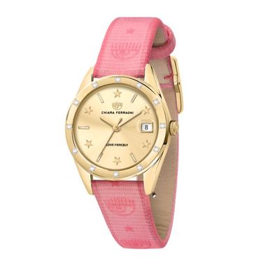 CHIARA Ferragni – Frau – R1951100501 – Alltagsuhr, Gelbgold, rosafarbenes Stoffarmban