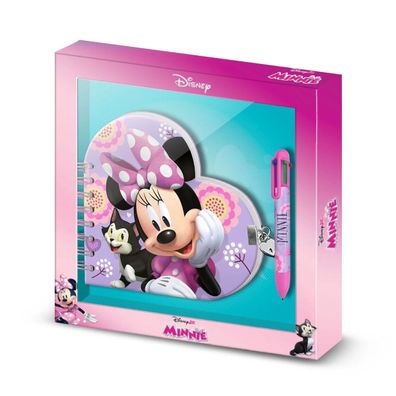 Disney Minnie Mouse Notizbuch Tagebuch Set mit 6 Farb Kugelschreiber, Schloss und